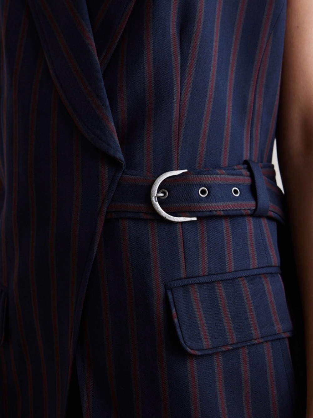 Anthropologie Navy Pinstripe Sleeveless Belted Vest - Picture 3 of 11